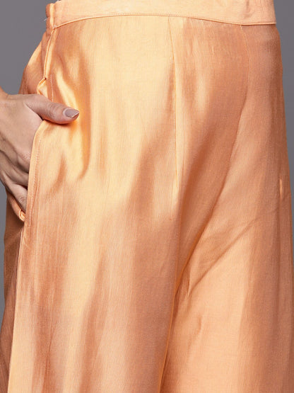 Women Orange Ethnic Motifs Printed Liva Kurta with Trousers & With Dupatta