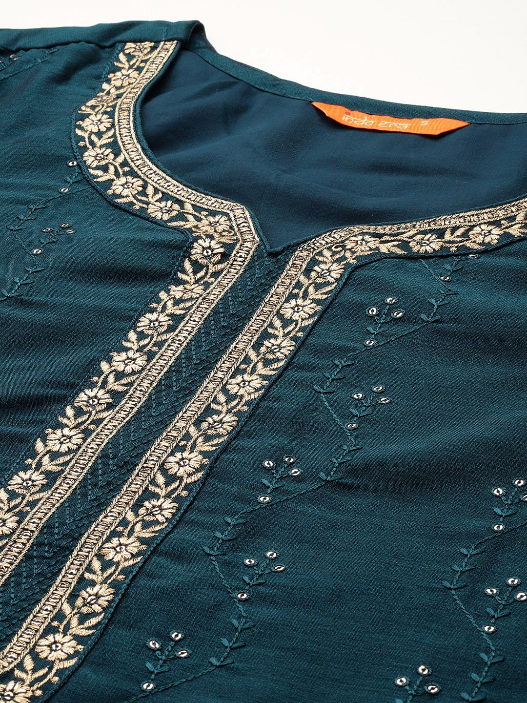 Dhiyona IE Floral Embroidered Sequinned Kurta With Trousers & Dupatta