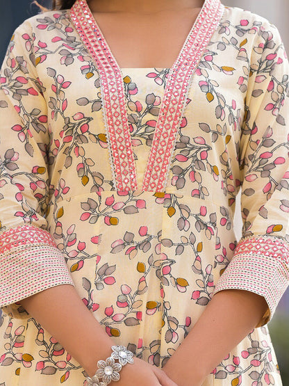 Dhiyona VA Women'sFloral Printed Pure Cotton Empire Anarkali Kurta With Trouser & Dupatta