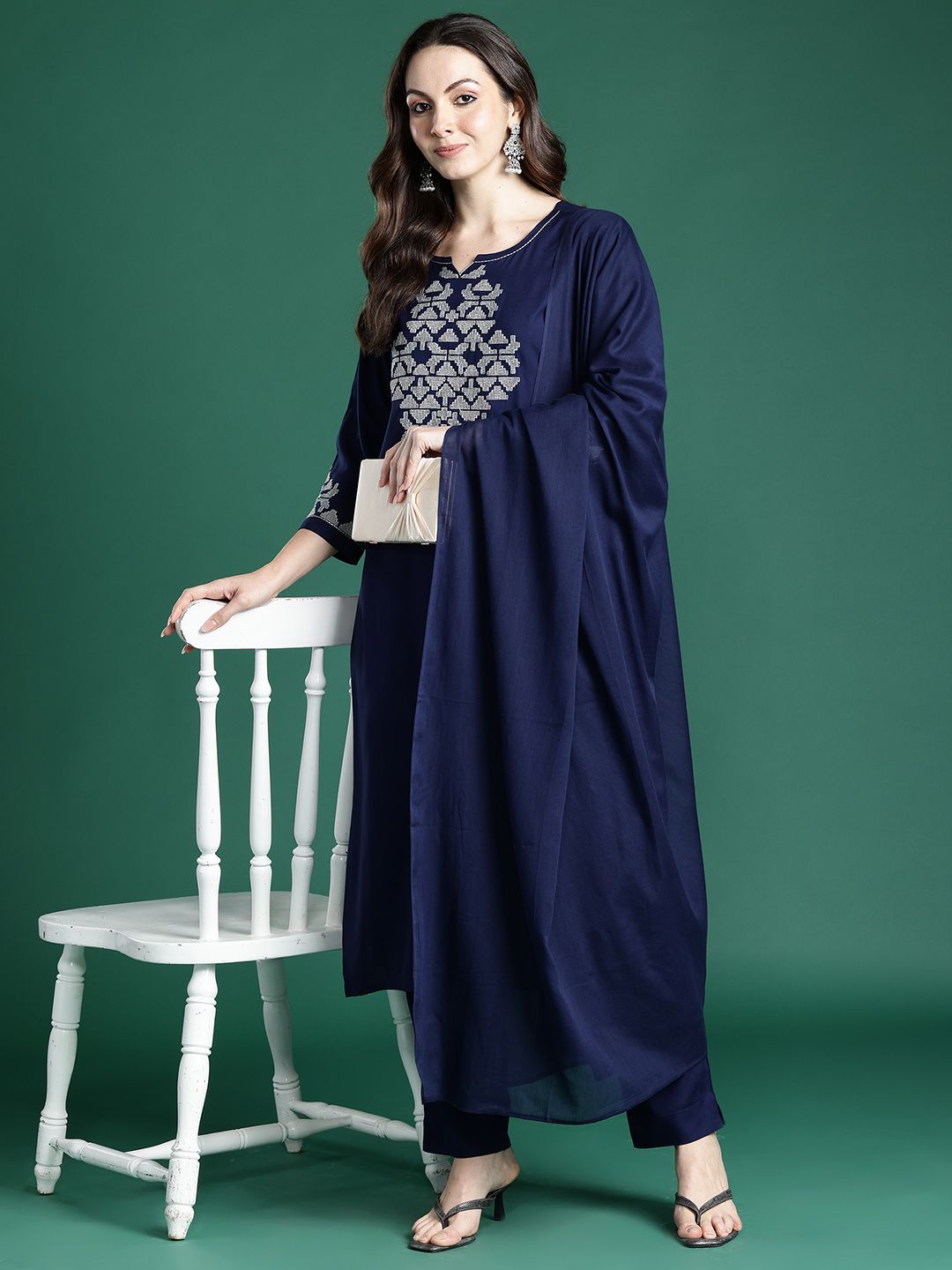Ethnic Motifs Embroidered Kurta with Trousers & Dupatta
