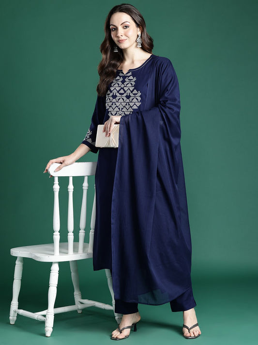 Ethnic Motifs Embroidered Kurta with Trousers & Dupatta