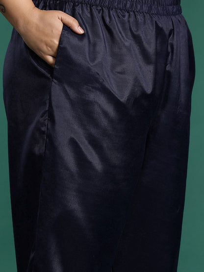Dhiyona IE Plus Size Floral Embroidered Panelled Thread Work Kurta With Trousers & Dupatta