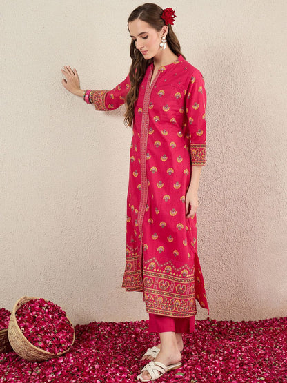 Dhiyona IE Women Ethnic Motifs Printed Cotton Kurta with Trousers