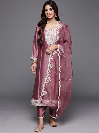 Dhiyona IE Women Embroidered Regular Sequined Kurta with Trousers & Dupatta