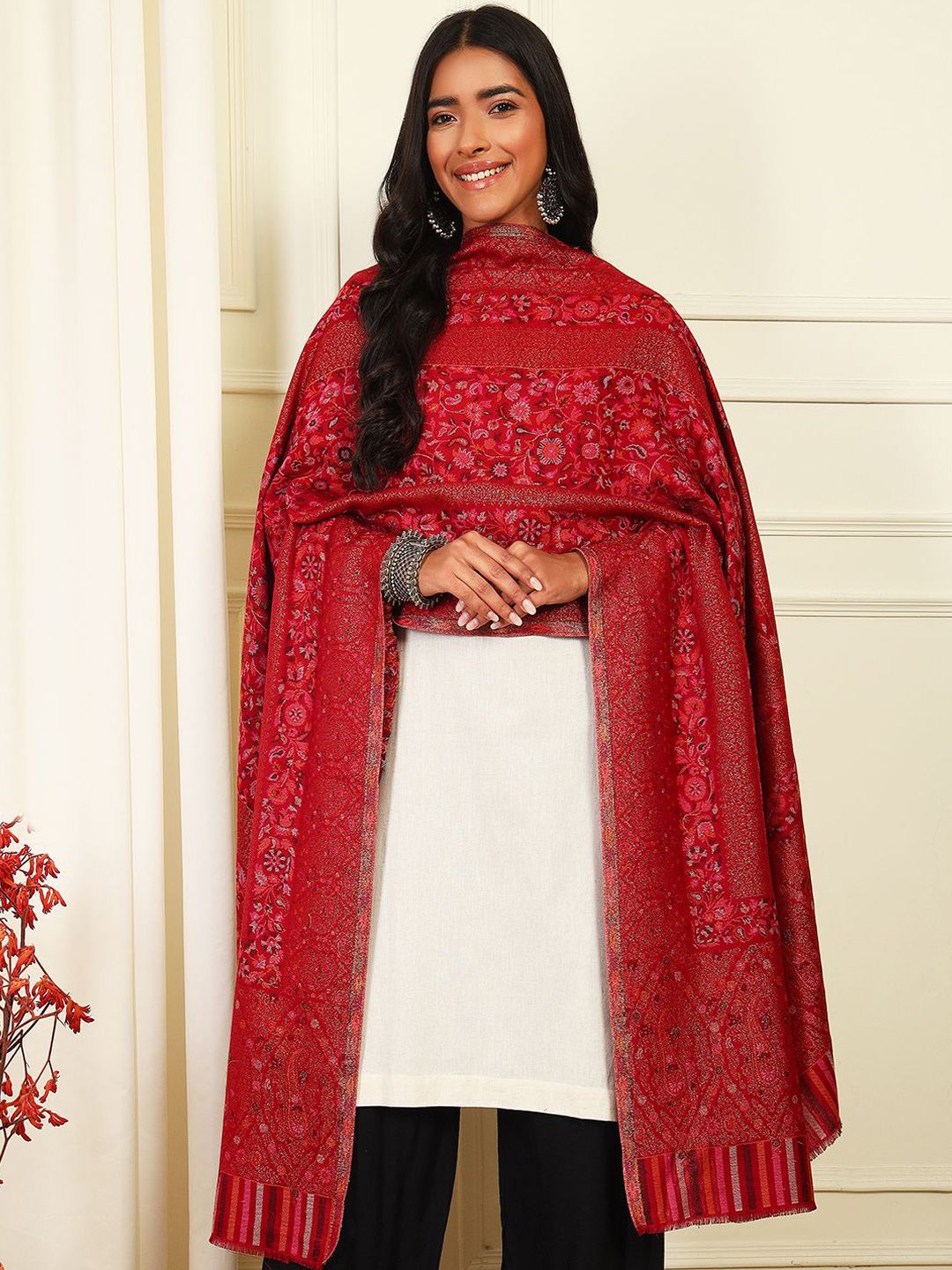 Dhiyona PA Floral Woven Design Woollen Shawl