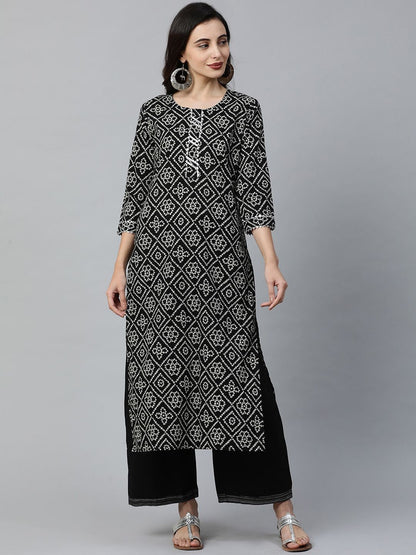 Dhiyona IE Women Black & White Printed Straight Kurta