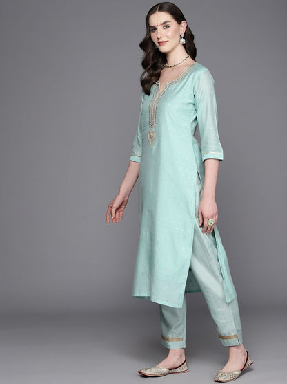 Dhiyona IE Embroidered Regular Sequinned Chanderi Silk Kurta with Trousers & Dupatta