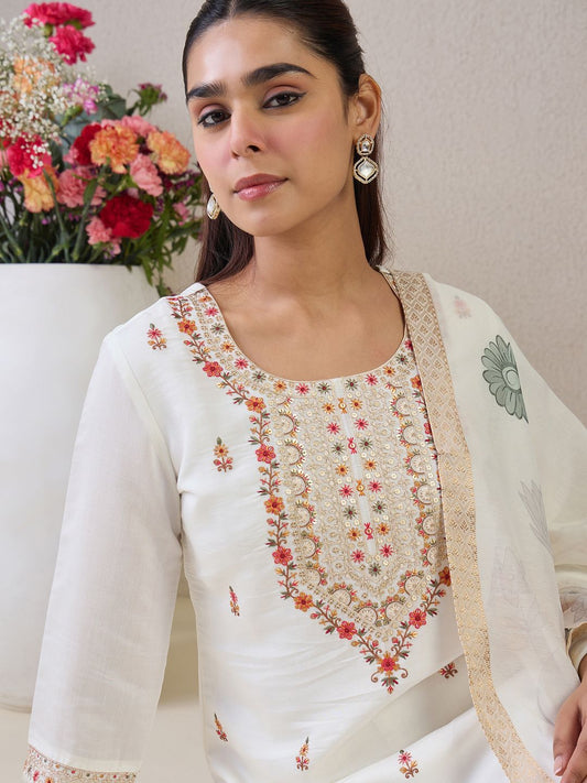 Dhiyona IE Women Floral Embroidered Kurta with Trousers & Dupatta
