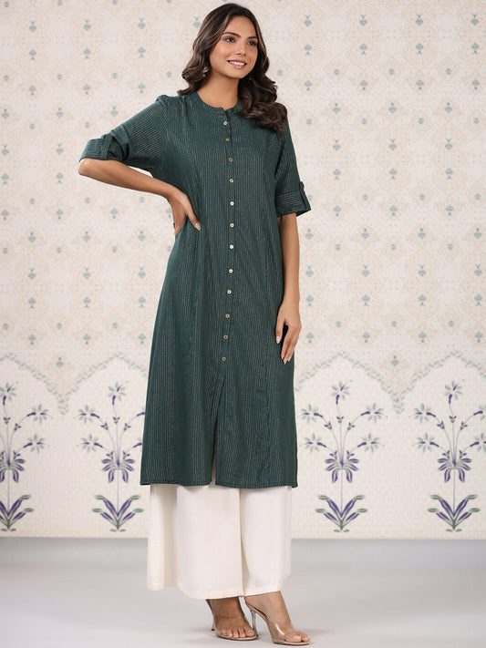 Dhiyona OD  Striped Roll Up Sleeves Pure Cotton Kurta