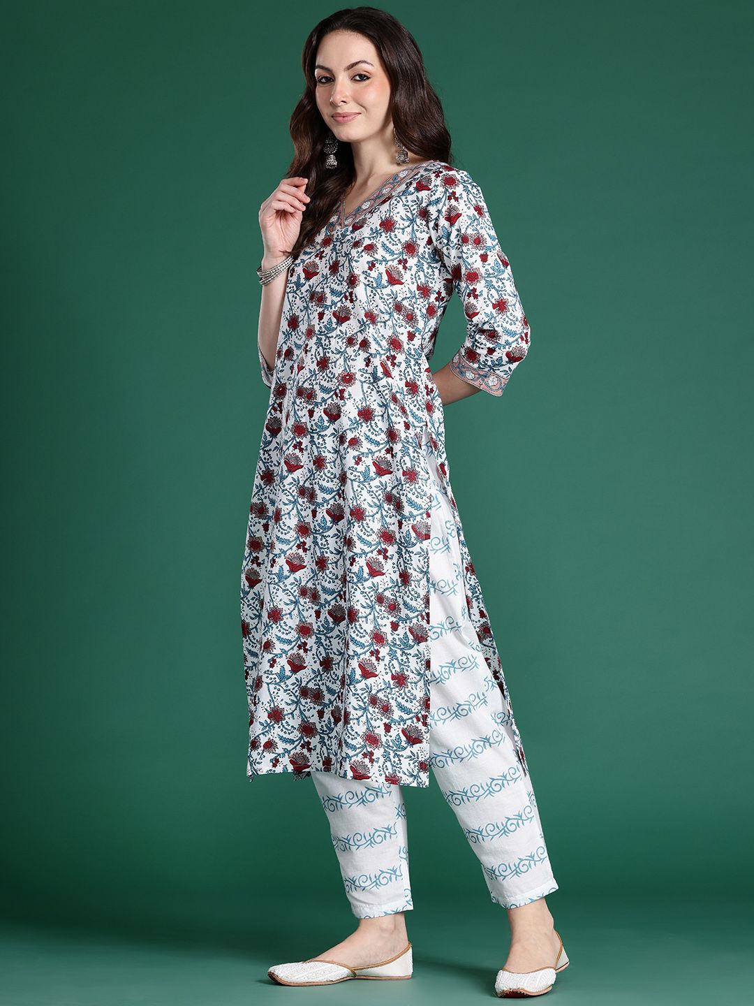 Dhiyona IE Floral Printed Pure Cotton Kurta With Trousers & Dupatta