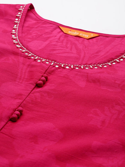 Dhiyona IE Floral Printed Beads & Stones Pure Cotton Kurta With Trousers & Dupatta