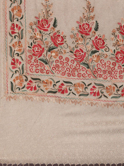 Dhiyona PA Women Beige & Multicolored Embroidered Shawl