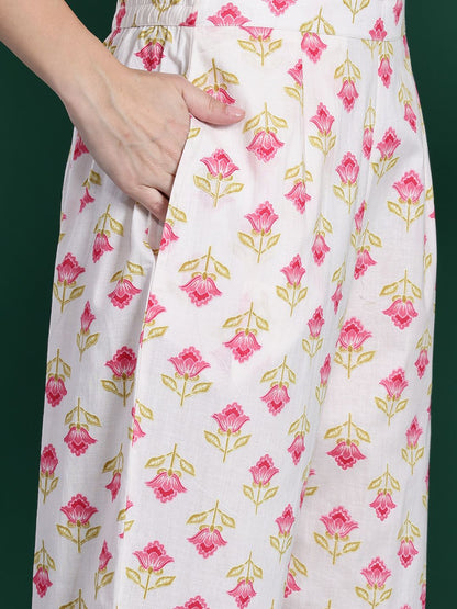 Floral Embroidered Pure Cotton Kurta with Trousers & Dupatta