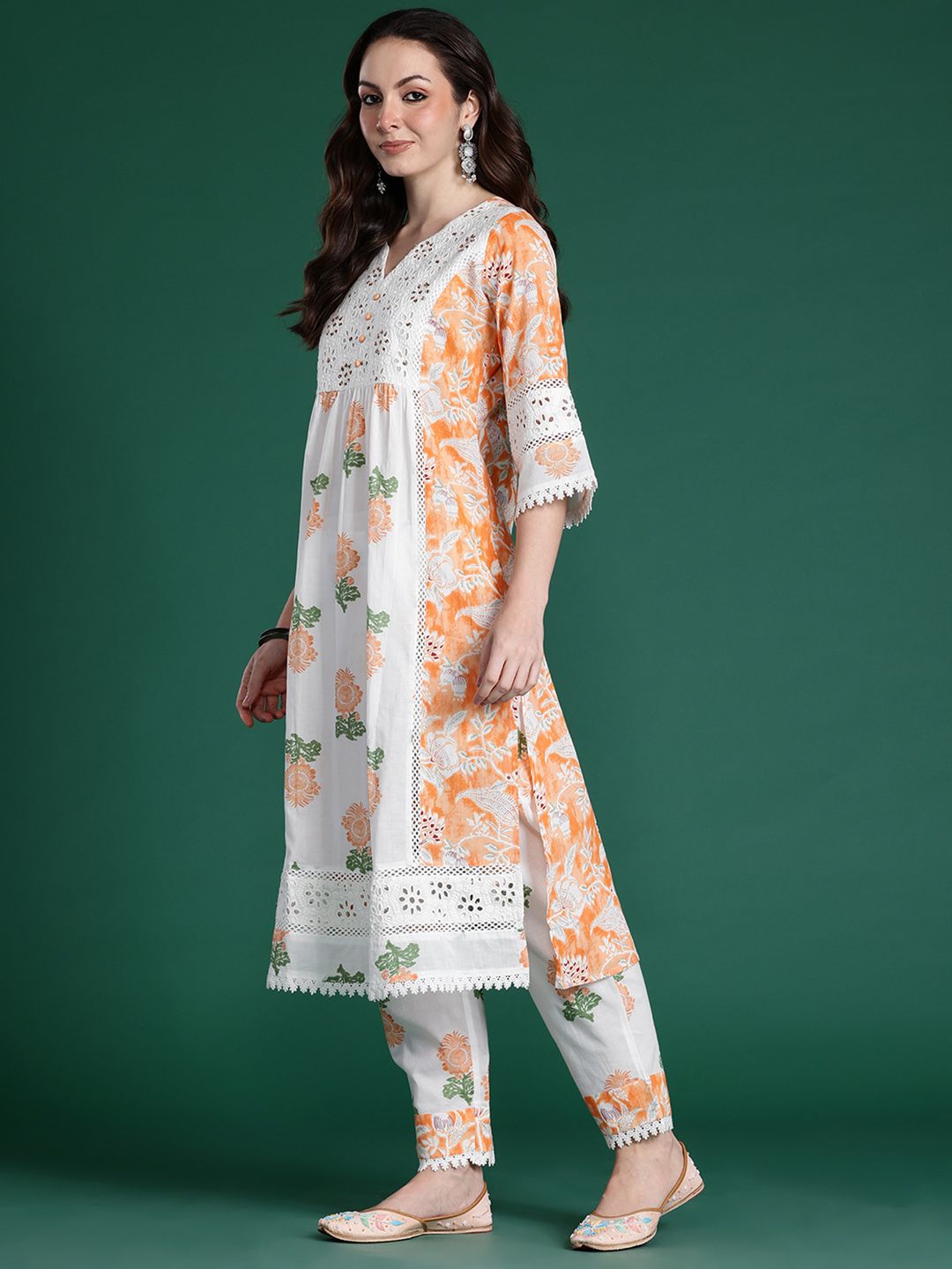 Dhiyona IE Floral Printed Pure Cotton Kurta with Trousers & Dupatta