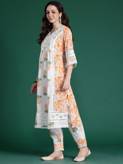 Dhiyona IE Floral Printed Pure Cotton Kurta with Trousers & Dupatta