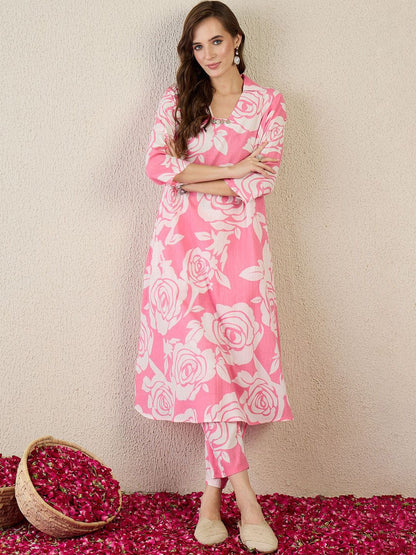 Women Floral Printed Regular Pure Cotton Kurta with Trousers