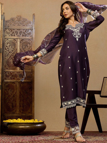 Dhiyona PD Women Women Embroidered Straight Kurta & Trousers With Dupatta Kurta Sets