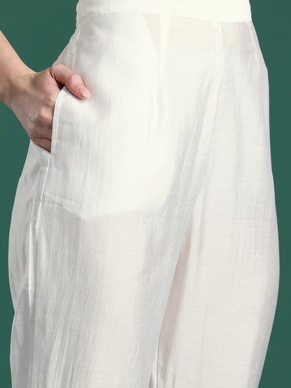 Floral Embroidered Thread Work Kurta with Trousers & With Dupatta