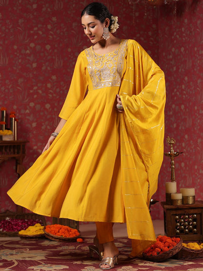 Dhiyona IS Women's Ethnic Motifs Embroidered Anarkali Kurta & Trousers With Dupatta