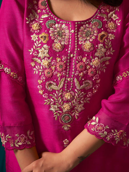 Dhiyona IE Women Floral Embroidered Beads and Stones Kurta with Trousers & Dupatta