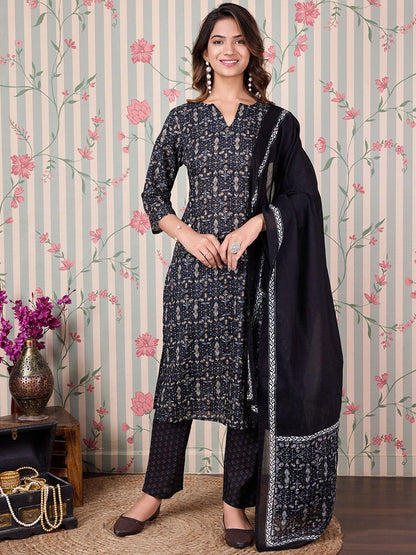 Dhiyona OD  Abstract Printed Regular Pure Cotton Kurta with Trousers & Dupatta