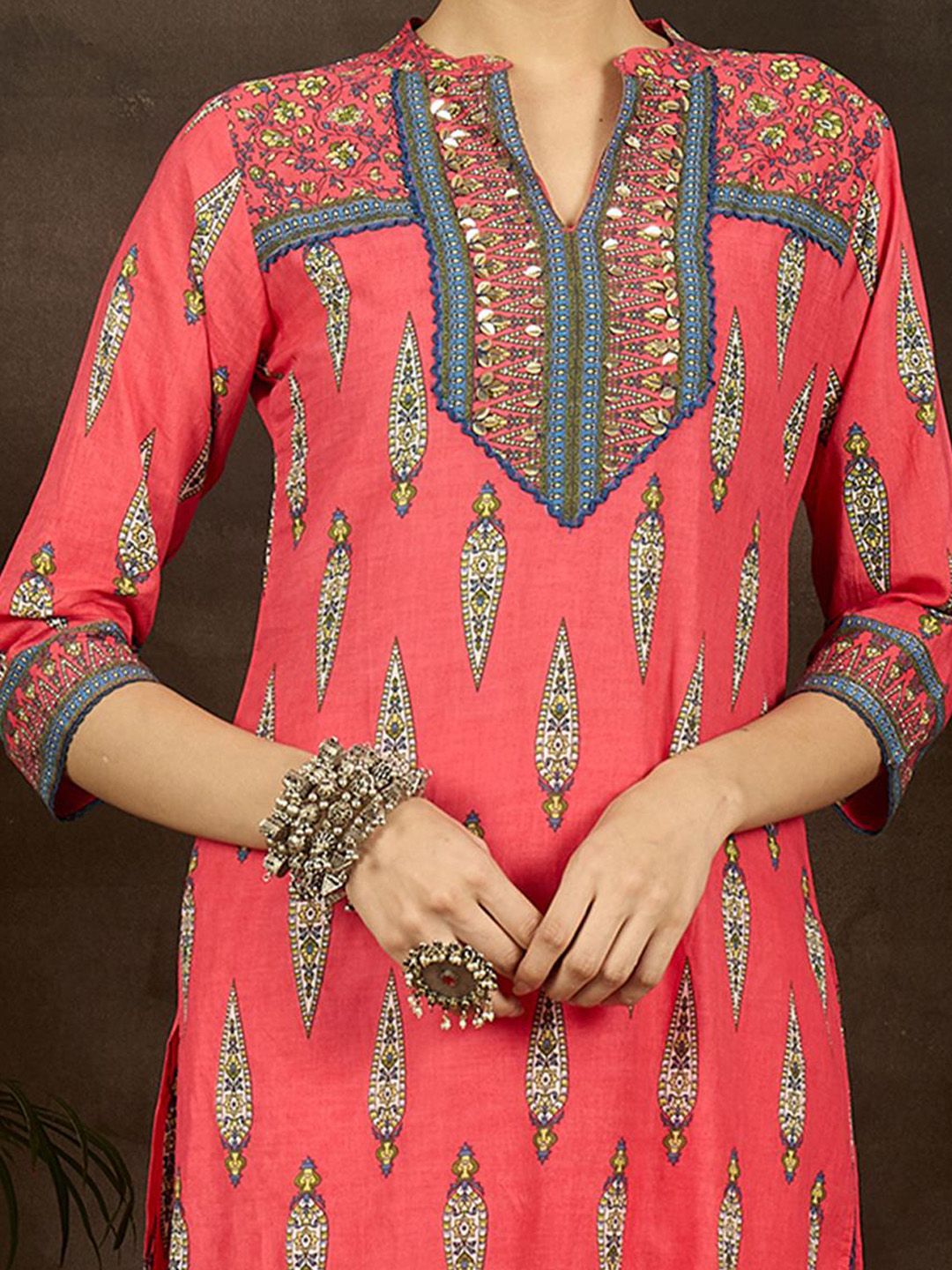 Ethnic Motifs Printed Pure Cotton Straight Kurta With Trousers & Dupatta