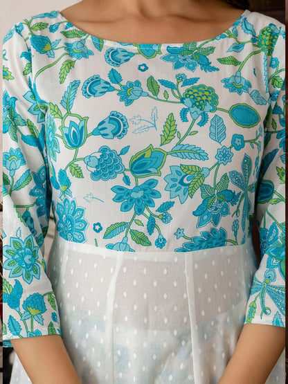 Dhiyona IE Women Floral Printed Regular Pure Cotton Kurta with Trousers & With Dupatta