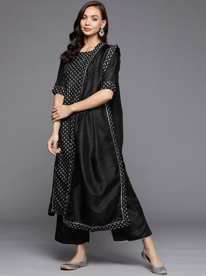 Dhiyona IE Women Black Ethnic Motifs Printed Gotta Patti Kurta with Trousers & With Dupatta