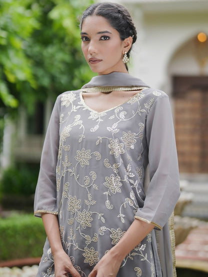 Dhiyona IE Floral Embroidered Kurta With Sharara & Dupatta