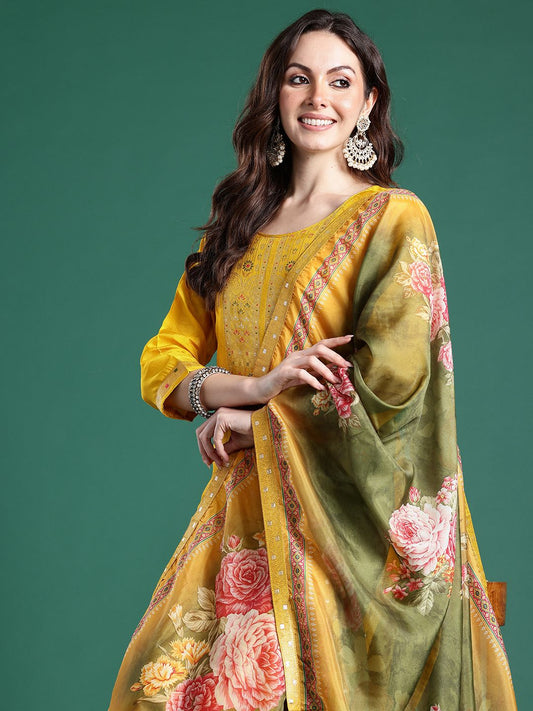 Ethnic Motifs Regular Kurta with Trousers & Dupatta