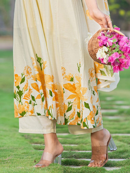 Women Floral Printed Regular Pure Cotton Kurta with Trousers & Dupatta