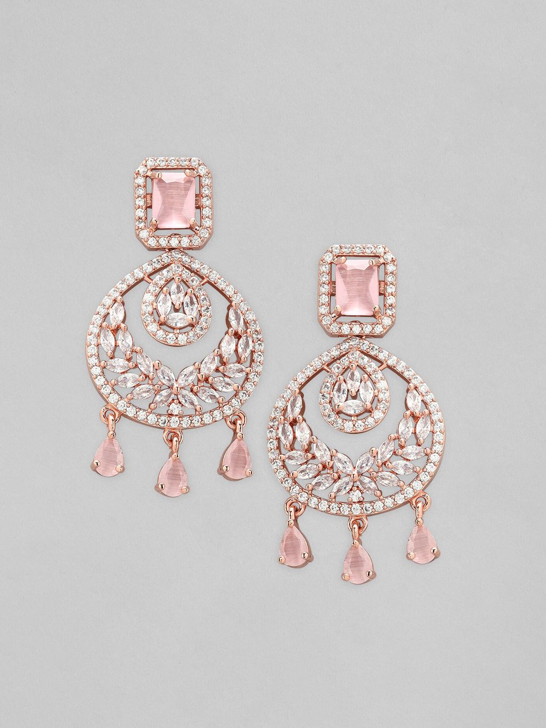 Dhiyona RJ Women's 18K Gold-Plated AD & Cubic Zirconia Studded Teardrop Shaped Drop Earrings