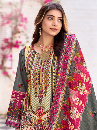 Dhiyona VA Women's Printed Regular Beads and Stones Kurta with Trousers & With Dupatta