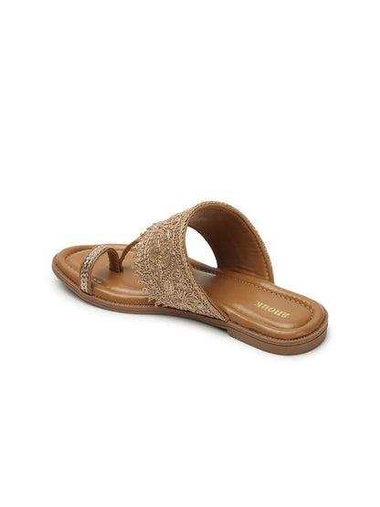 Dhiyona AK Beige Ethnic Embellished One Toe Flats