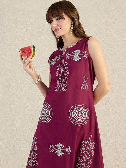 Dhiyona IE Embroidered Round Neck Pure Cotton Top With Palazzos Co-Ords