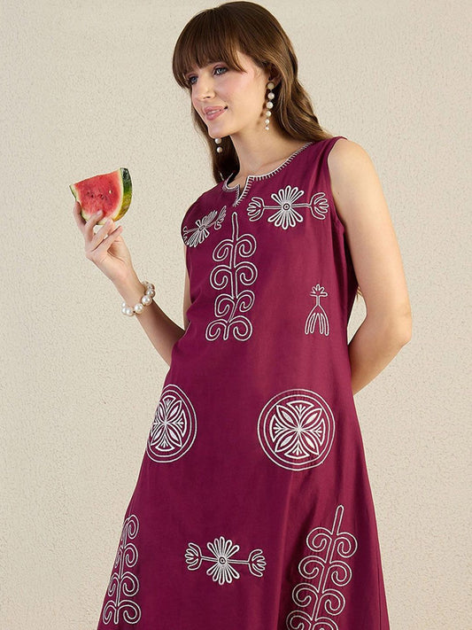 Dhiyona IE Embroidered Round Neck Pure Cotton Top With Palazzos Co-Ords