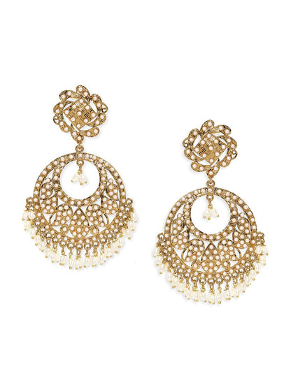 Dhiyona RJ Women's 22K Gold Plated Handcrafted Pearl Beads Traditional Big Chandbali Earrings