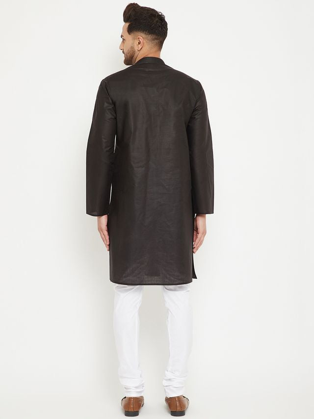 Men's Black Cotton Straight Kurta Pyjama Set