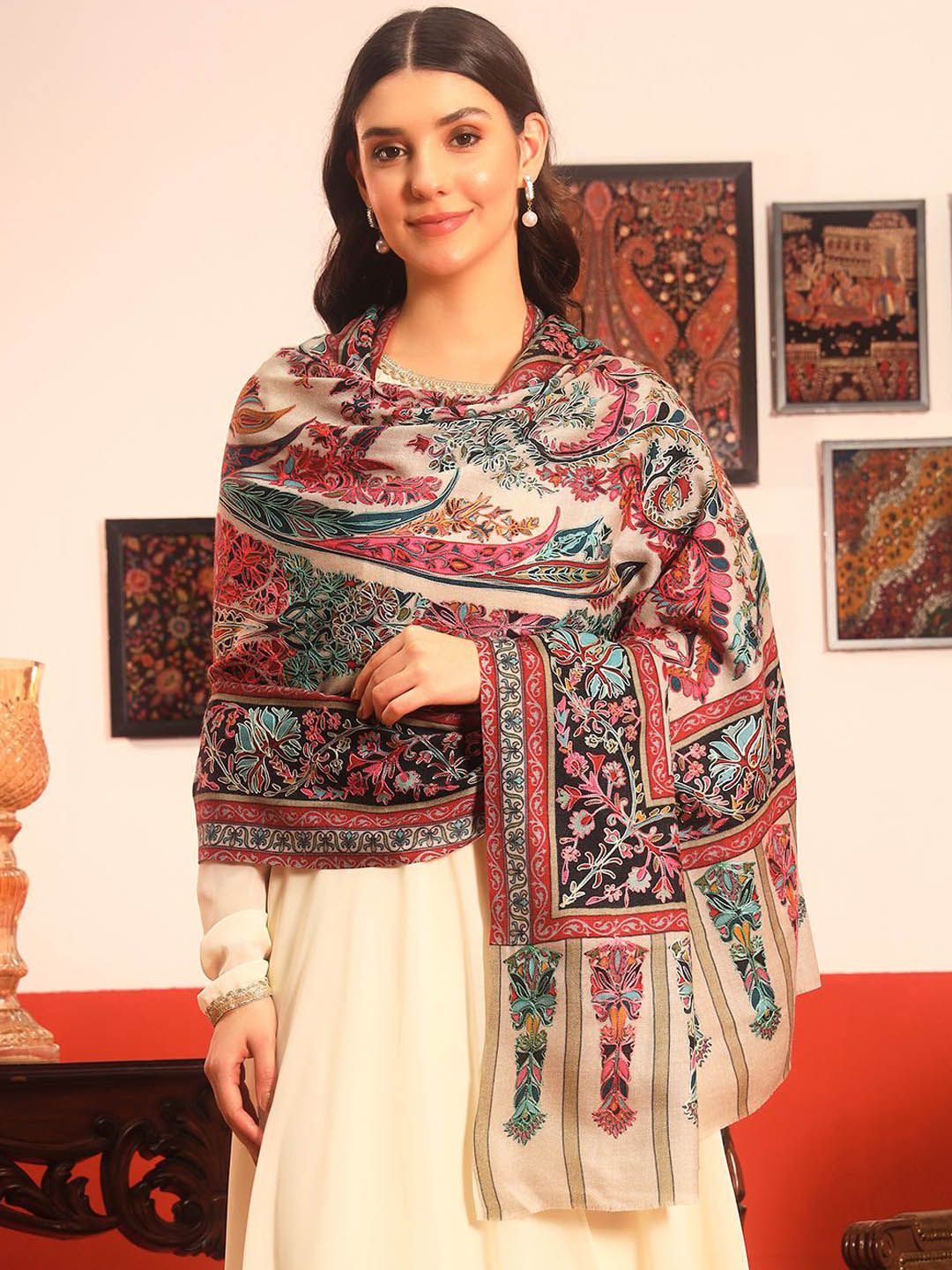 Dhiyona PA Floral Printed Pure Wool Shawl