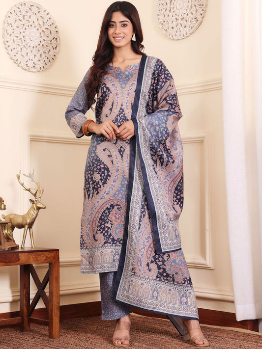Dhiyona VA Women'sPaisley Printed Straight Kurta with Trouser & Dupatta