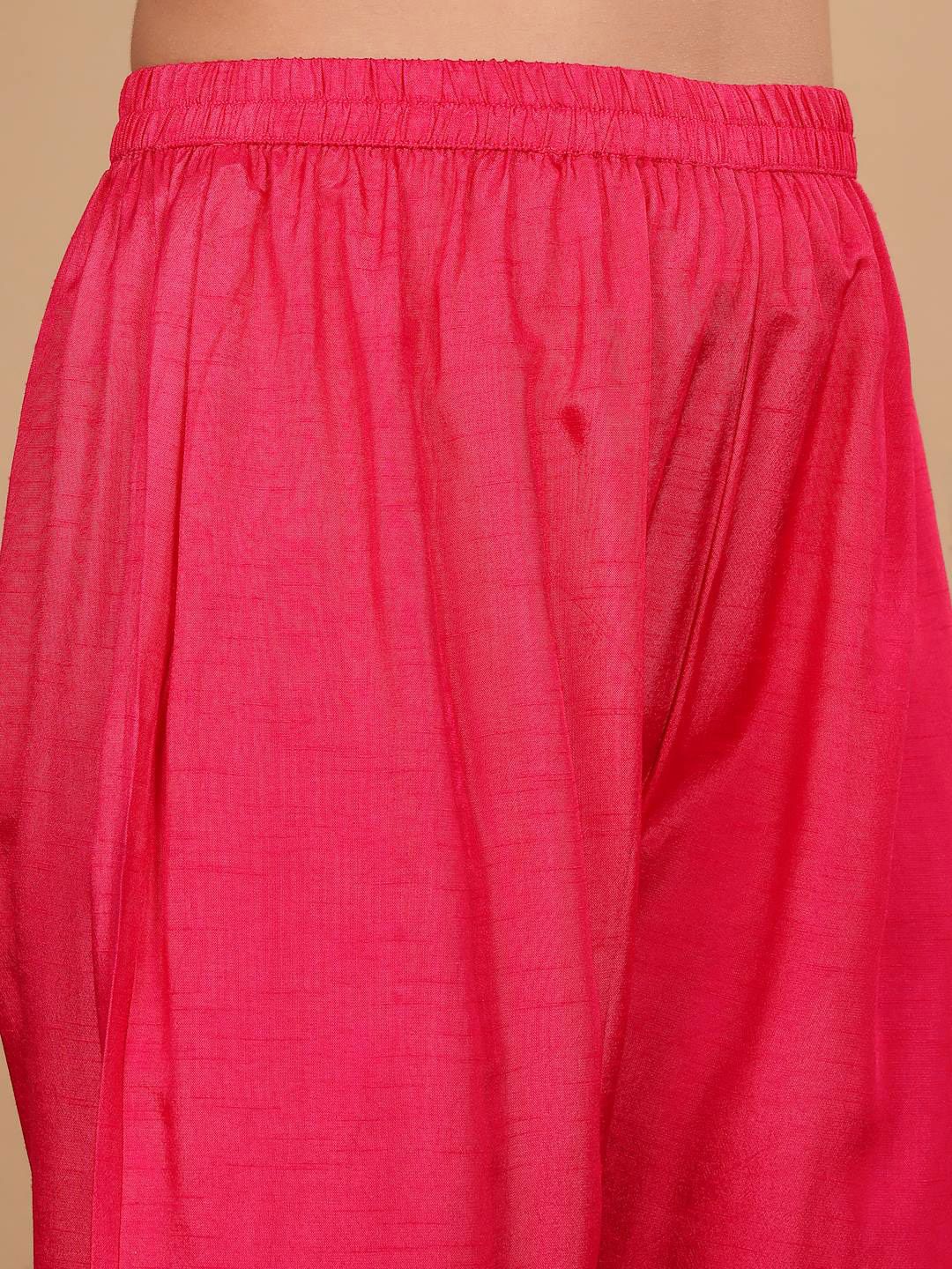 Dhiyona VA Women's Pink pure silk zardozi & floral embroidered kurta with trousers & dupatta