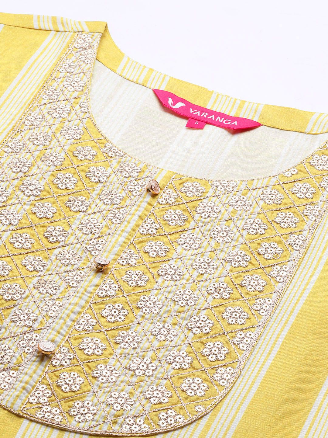 Dhiyona VA Women's Yellow Striped Sequinned Kurta with Trousers & With Dupatta