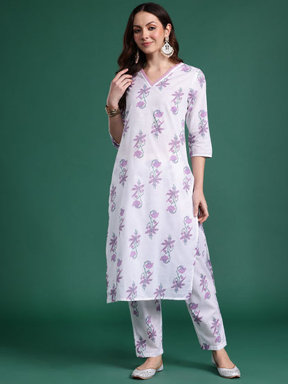 Dhiyona IE Floral Printed Pure Cotton Kurta with Trousers