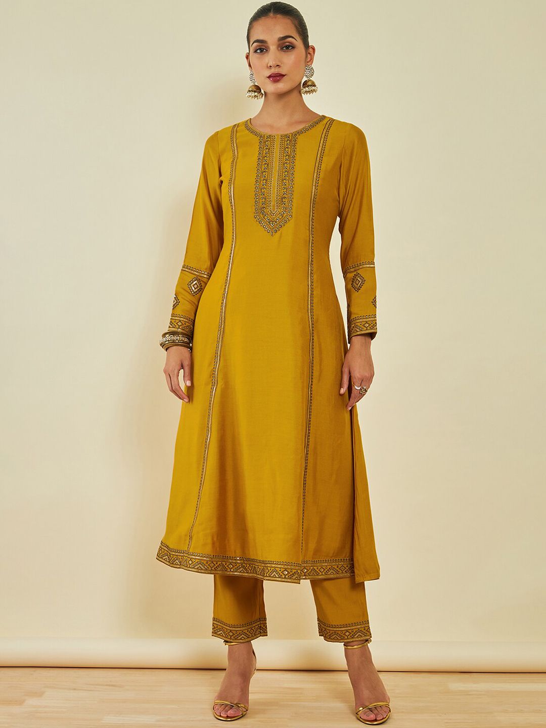 Dhiyona SO Women's Ethnic Motifs Embroidered Gotta Patti Kurta with Trousers & With Dupatta