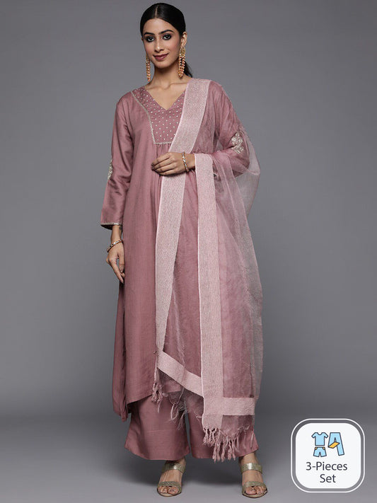 Dhiyona VA Women'sGeometric Embroidered A-Line Kurta with Palazzos & With Dupatta