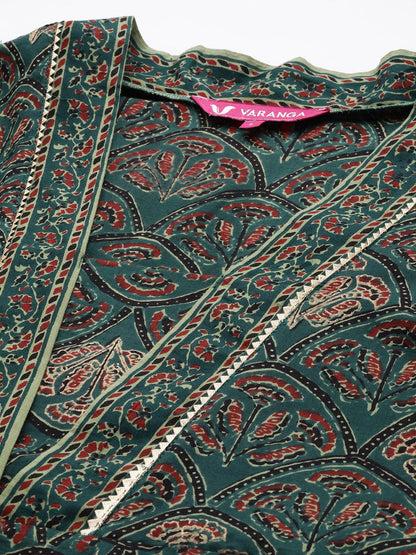 Dhiyona VA Women's Ethnic Motifs Printed Gotta Patti Kurta with Trousers & With Dupatta