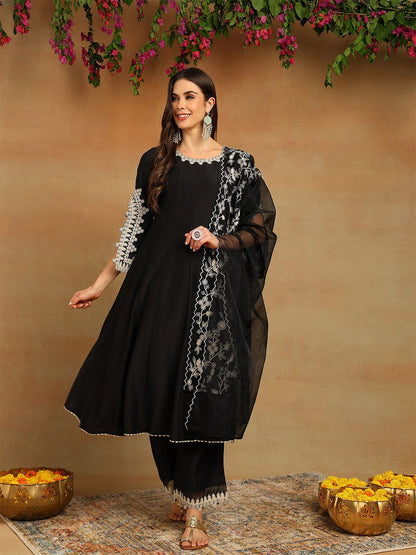 Dhiyona KL Ethnic Motifs Embroidered Empire Thread Work Kurta with Palazzos & Dupatta