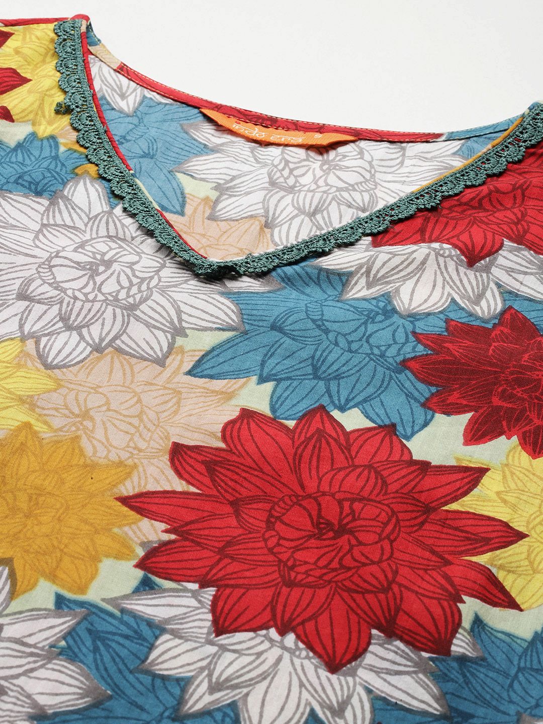 Dhiyona IE Floral Printed Pure Cotton Kurta with Trousers