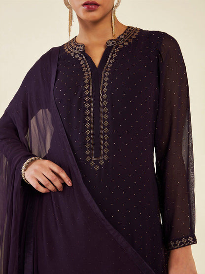 Dhiyona SO Women's Self Design Beads and Stones Kurta With Dhoti Pants & With Dupatta