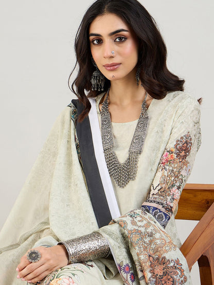 Dhiyona IE Green Floral Printed Straight Kurta with Trousers & Dupatta